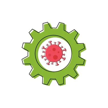 Coronavirus inside green gear Stock Illustration