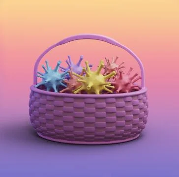 Coronavirus instead of eggs lies in an Easter basket. Happy Easter Stock Illustration