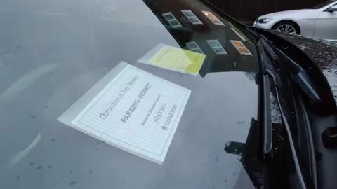CORONAVIRUS KEY WORKER PARKING PERMIT ON WINDSCREEN OF CAR 4K Stock Footage 145289276