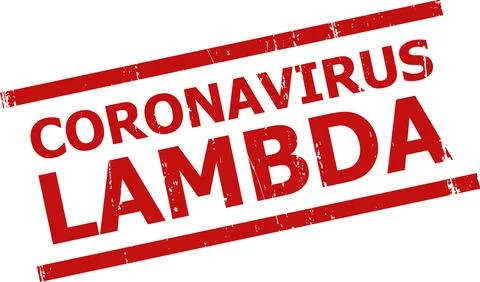 CORONAVIRUS LAMBDA Red Scratched Badge with Lines 库存插图