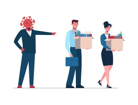 Coronavirus leaves a people without work. Fired man and women leaves the office Stock Illustration