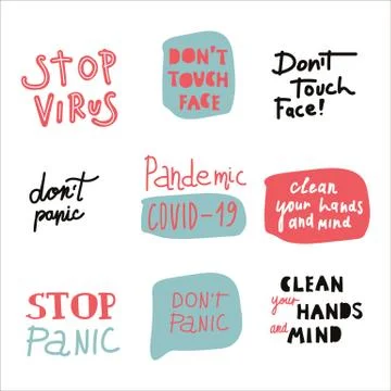 CoronaVirus letters set. Vector flat illustration in doodle style. Clean hands Stock Illustration