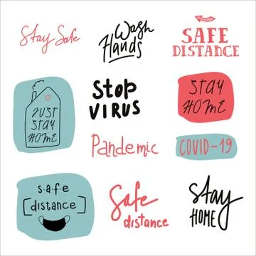 CoronaVirus letters set. Vector flat illustration in doodle style. Clean hands Stock Illustration