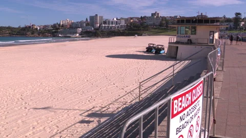 Coronavirus lockdown Bondi Beach in Australia during global COVID 19 Pandemic 2 Stock Footage 132601995