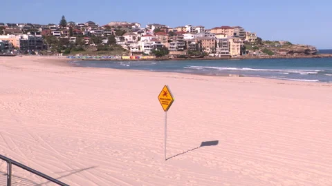 Coronavirus lockdown Bondi Beach in Australia during global COVID 19 Pandemic 3 Stock Footage 132603372