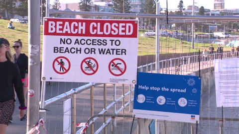Coronavirus lockdown Bondi Beach in Australia during global COVID 19 Pandemic 17 Stock Footage 150408636