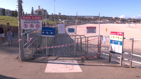 Coronavirus lockdown Bondi Beach in Australia during global COVID 19 Pandemic 18 Stock Footage 150409097