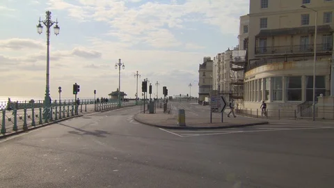 Coronavirus lockdown Brighton seafront streets deserted Stock Footage 127579746