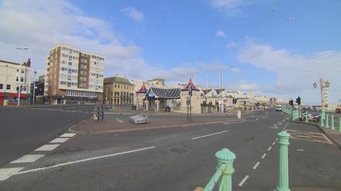 Coronavirus lockdown Brighton seafront streets deserted Stock Footage 127579864