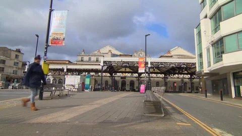 Coronavirus lockdown Brighton train station UK deserted Stock Footage 127579330