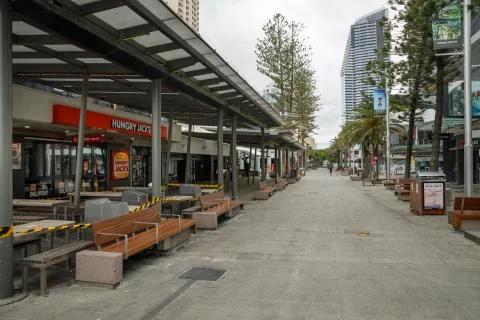 Coronavirus lockdown empty streets Cavill Mall, Surfers Paradise, Gold Coast Stock Photos