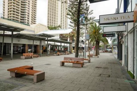 Coronavirus lockdown empty streets Cavill Mall, Surfers Paradise, Gold Coast Stock Photos