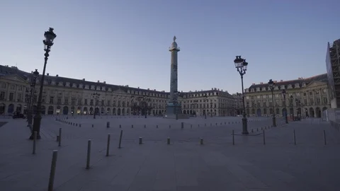 Coronavirus lockdown in France, Empty Paris, Place Vendome - gimbal shot Stock Footage 127862753