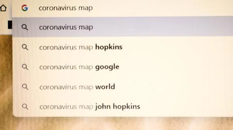 Coronavirus map of a Google search web page with a selection of related keywords Stock-Fotos