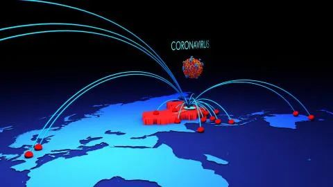Coronavirus Map, Tracking the Spread of the Outbreak in the world map Stock Illustration