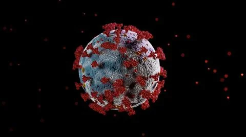 Coronavirus microscopic isolated on black background with floating particles. Stock Illustration