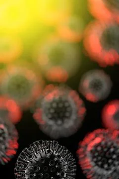 Coronavirus molecules distributed over the frame field. Microscopic photography Stock Illustration
