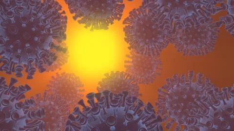 Coronavirus molecules distributed over the frame field. Microscopic photography Stock Illustration