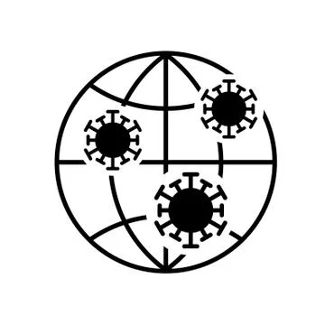 Coronavirus molecules on globe icon on white background Stock Illustration