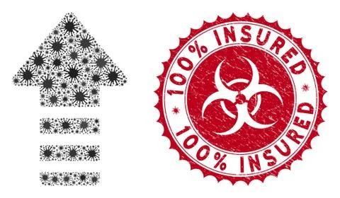 Coronavirus Mosaic Arrow Pointer Icon with Scratched 100% Insured Stamp イラスト素材