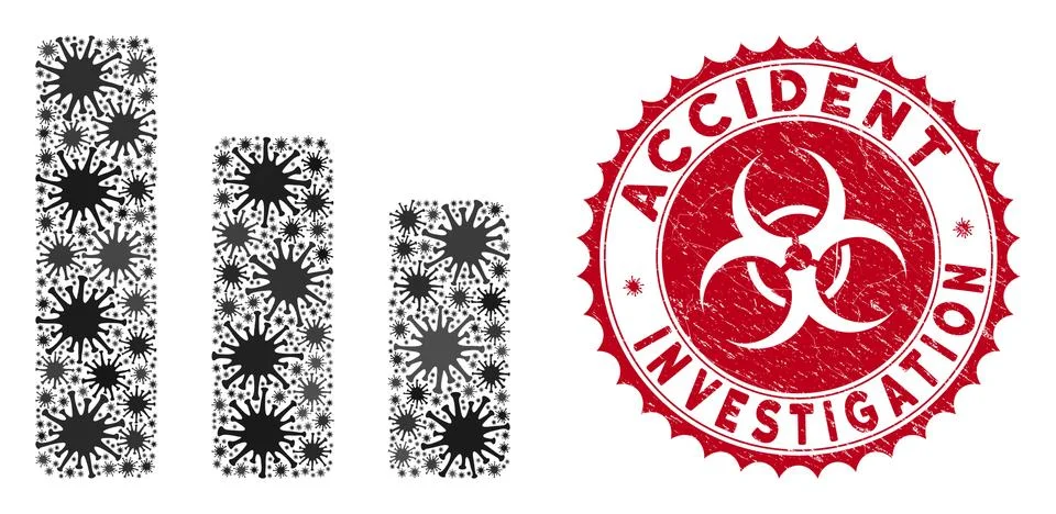 Coronavirus Mosaic Bar Chart Decrease Icon with Textured Accident Investigation イラスト素材