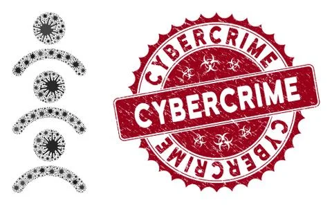 Coronavirus Mosaic Man Queue Icon with Textured Cybercrime Seal Illustrazione stock