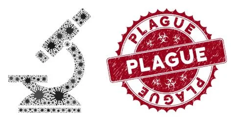 Coronavirus Mosaic Microscope Icon with Scratched Plague Seal Illustrazione stock