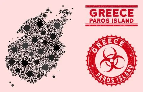Coronavirus Mosaic Paros Island Map with Textured Biohazard Watermarks Illustrazione stock