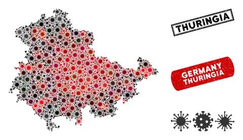 Coronavirus Mosaic Thuringia Land Map with Grunge Stamps Illustrazione stock