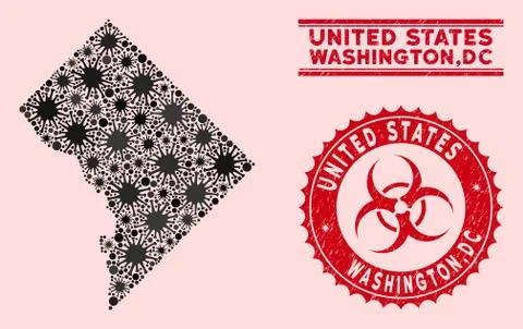 Coronavirus Mosaic Washington DC Map with Grunge Biohazard Stamps Illustrazione stock