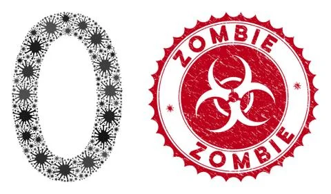 Coronavirus Mosaic Zero Digit Icon with Scratched Zombie Stamp Illustrazione stock