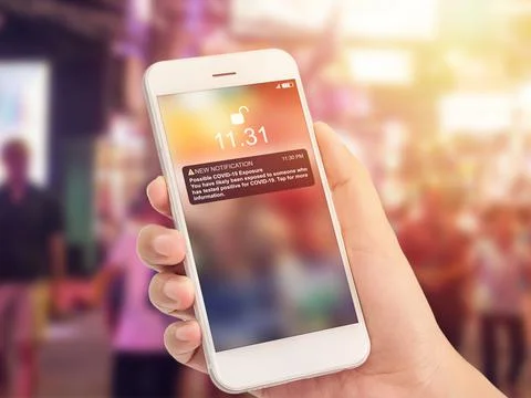 Coronavirus notification apps warning high risk area possible COVID 19 exposure Stock Photos