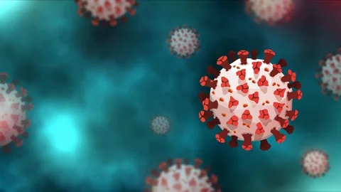Coronavirus or COVID-19 particles in dark green microscopic background Stock Footage 128849953