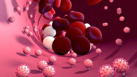 Coronavirus or virus causing blood clots to form in the blood system. Clot in bl Stock Illustration