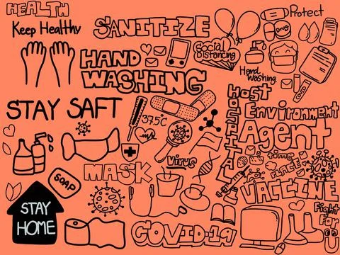 Coronavirus outbreak doodle collection. Elements of Covid-19,coronavirus,prevent Stock Illustration