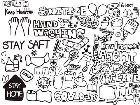 Coronavirus outbreak doodle collection. Elements of Covid-19,coronavirus,prevent Stock Illustration