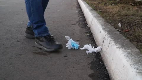 The coronavirus outbreak is garbage in the forest, Park. tidying up rubbish  Stock Footage 142164754
