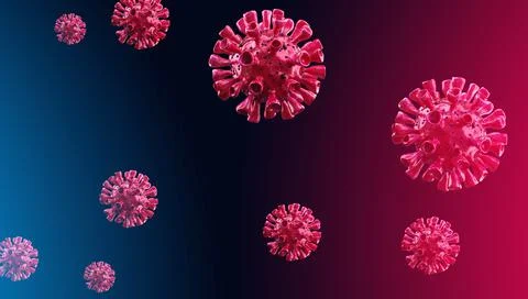 Coronavirus outbreak, microscopic view of influenza virus cells. 3D illustrat Stock Illustration
