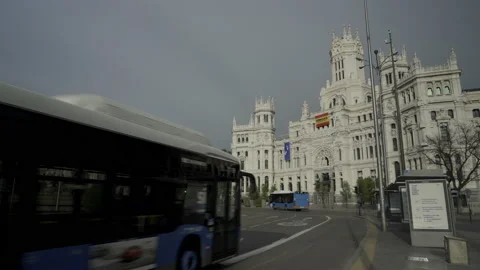 Coronavirus Outbreak in Spain: Empty Cibeles Square under lockdown Stock Footage 132631146