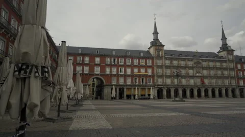 Coronavirus Outbreak in Spain: Empty Plaza Mayor Stock Footage 132631029
