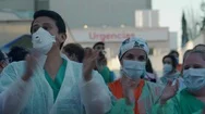 Coronavirus Outbreak In Spain. Medical Workers Clapping Their Hands Stock Footage