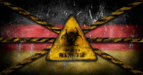 Coronavirus outbreak. Worn Biohazard warning sign over flag of Germany Stock Illustration