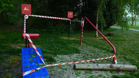 Coronavirus Outdoor Excercise Facilities Closed In London Park Stock Footage 128991353