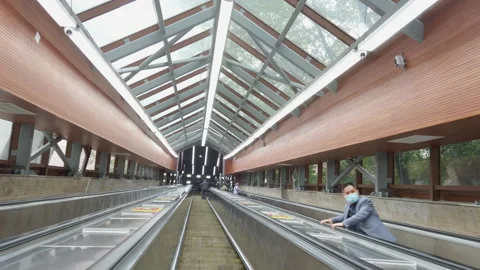 Coronavirus pandemic: Empty elevator running in shopping mall, Chongqing,China. Stock Footage 155773896