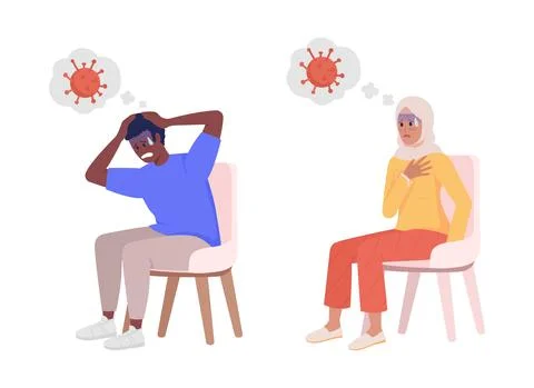 Coronavirus panic attack semi flat color vector characters set Stock Illustration