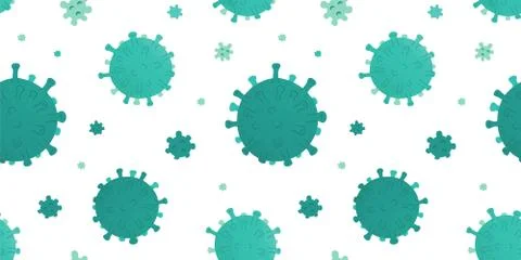 Coronavirus pattern, virus seamless background, small green viruses flying Stock Illustration