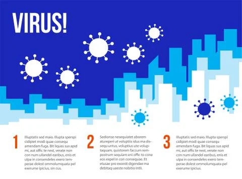 Coronavirus poster template. City skyline with viruses silhouettes. 스톡 일러스트