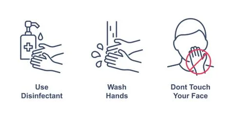 Coronavirus precaution tips linear icons on white background Stock Illustration