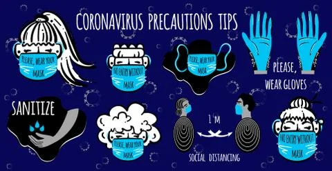 Coronavirus precaution tips. Protect yourself and others. 库存插图