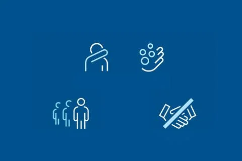 Coronavirus Precautions Icons. Close when sneezing, wash hands, Stock Illustration